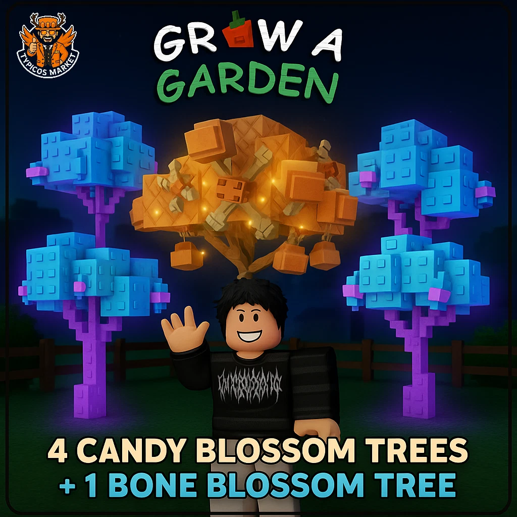 [ROBLOX - Grow a Garden] 4 Candy Blossom Trees & 1 Bone Blossom Tree Account [🦴Limited Trees🍭]